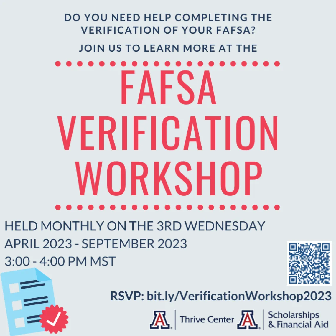 FAFSA Verification Workshop flyer