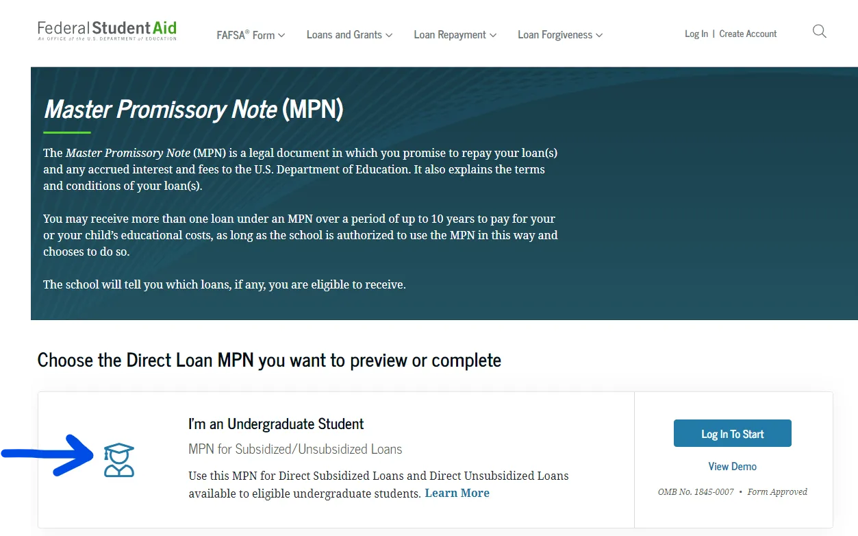 Undergraduate Master Promissory Note