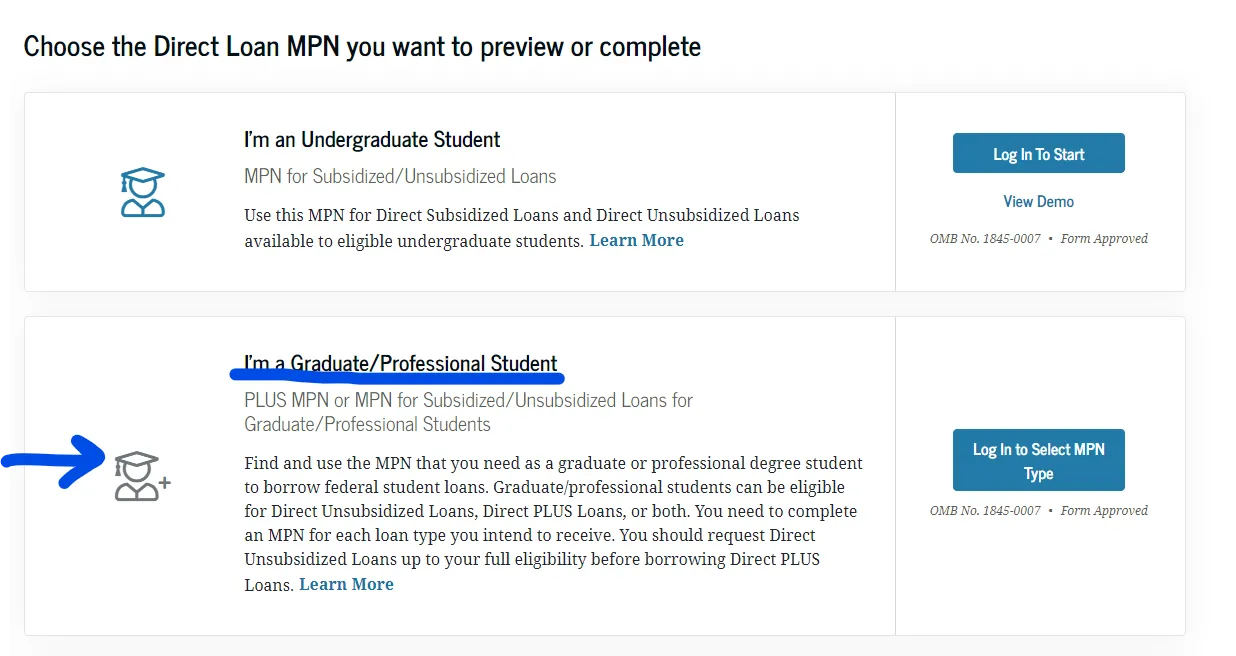 Graduate/Professional Student Master Promissory Note