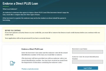 Endorse a Direct PLUS loan page on studentaid.gov